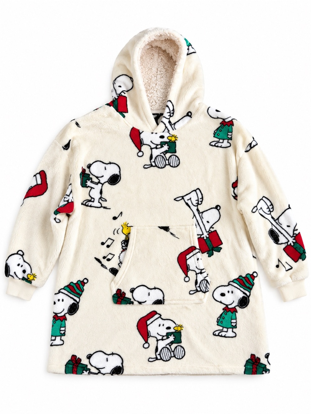 Peanuts Snoopy Christmas Sherpa Hoodie Pullover Cozy Holiday Christmas O/S